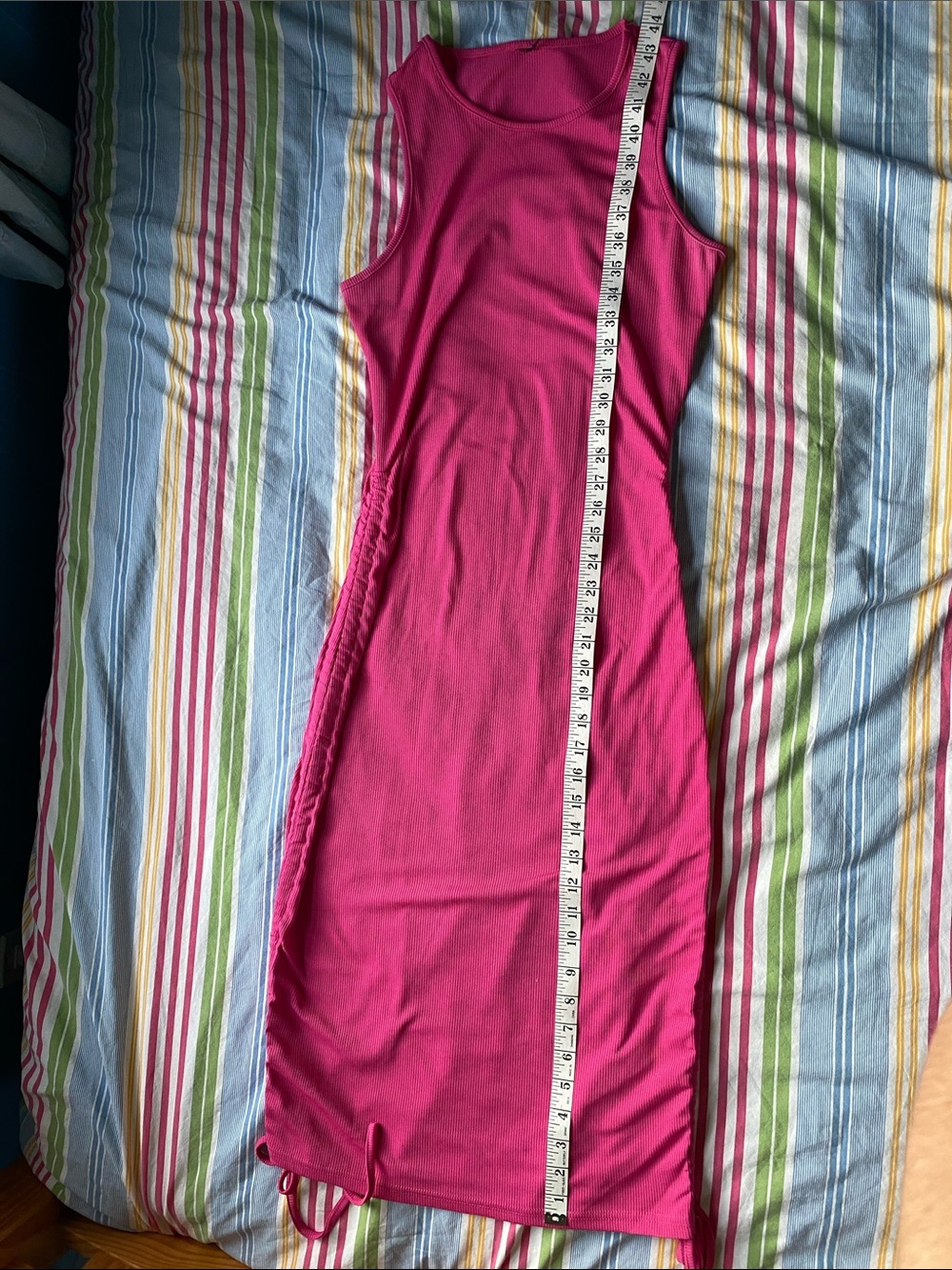 Sleeveless Ribbed Pink Midi Tank Dress - Picture 3 of 4